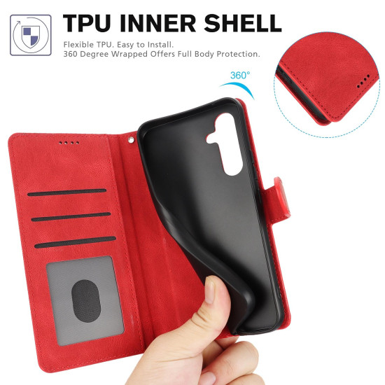 For Samsung Galaxy S24+ 5G Fantasy Skin-feel Calfskin Texture Leather Phone Case(Red)