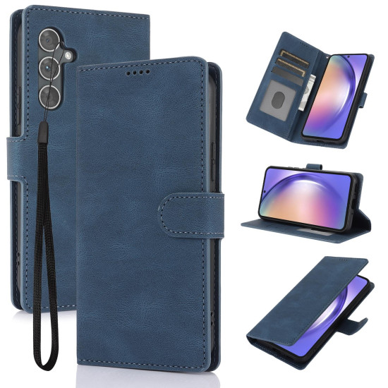 For Samsung Galaxy S24+ 5G Fantasy Skin-feel Calfskin Texture Leather Phone Case(Blue)