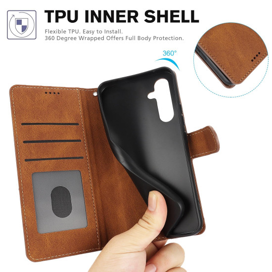 For Samsung Galaxy S24+ 5G Fantasy Skin-feel Calfskin Texture Leather Phone Case(Brown)