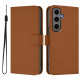 For Samsung Galaxy S24+ 5G Skin Feel Solid Color Leather Phone Case with Lanyard(Brown)