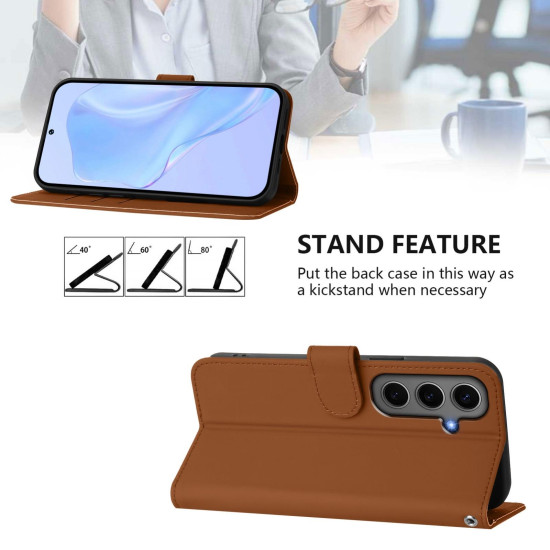 For Samsung Galaxy S24+ 5G Skin Feel Solid Color Leather Phone Case with Lanyard(Brown)