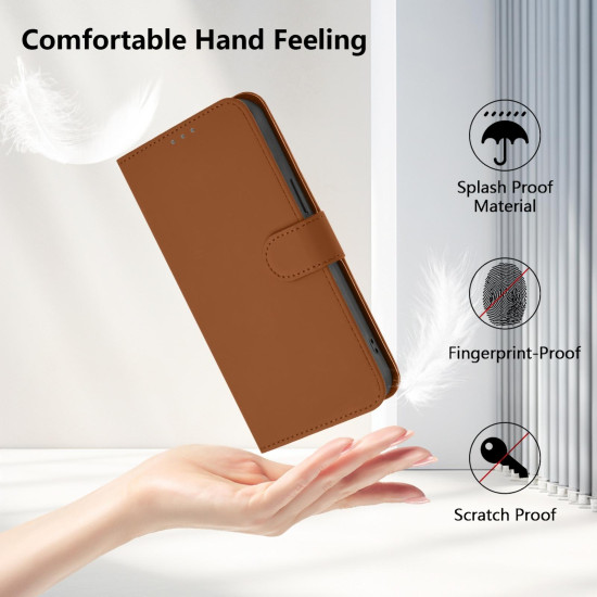 For Samsung Galaxy S24+ 5G Skin Feel Solid Color Leather Phone Case with Lanyard(Brown)