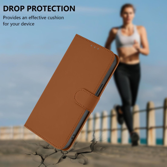 For Samsung Galaxy S24+ 5G Skin Feel Solid Color Leather Phone Case with Lanyard(Brown)
