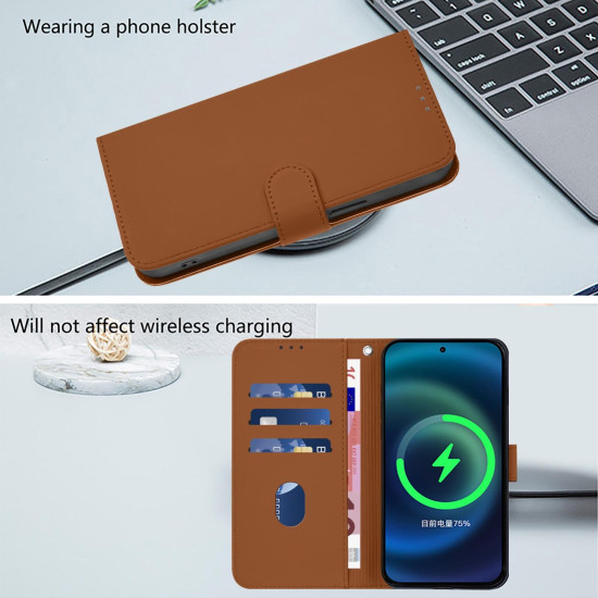 For Samsung Galaxy S24+ 5G Skin Feel Solid Color Leather Phone Case with Lanyard(Brown)