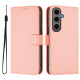 For Samsung Galaxy S24+ 5G Skin Feel Solid Color Leather Phone Case with Lanyard(Pink)