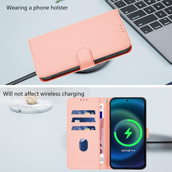 For Samsung Galaxy S24+ 5G Skin Feel Solid Color Leather Phone Case with Lanyard(Pink)