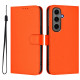 For Samsung Galaxy S24+ 5G Skin Feel Solid Color Leather Phone Case with Lanyard(Orange)