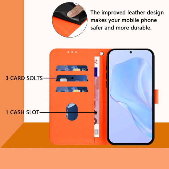 For Samsung Galaxy S24+ 5G Skin Feel Solid Color Leather Phone Case with Lanyard(Orange)