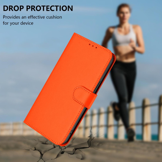 For Samsung Galaxy S24+ 5G Skin Feel Solid Color Leather Phone Case with Lanyard(Orange)