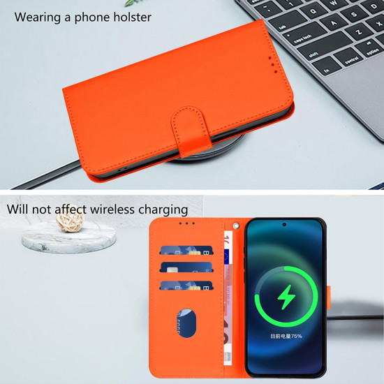 For Samsung Galaxy S24+ 5G Skin Feel Solid Color Leather Phone Case with Lanyard(Orange)