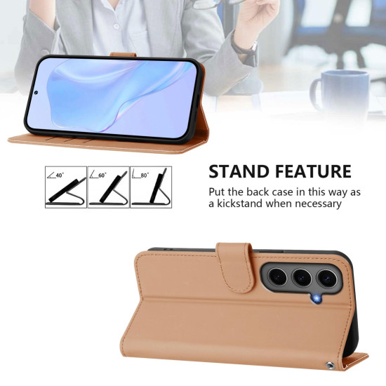 For Samsung Galaxy S24+ 5G Skin Feel Solid Color Leather Phone Case with Lanyard(Nude)