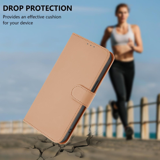 For Samsung Galaxy S24+ 5G Skin Feel Solid Color Leather Phone Case with Lanyard(Nude)