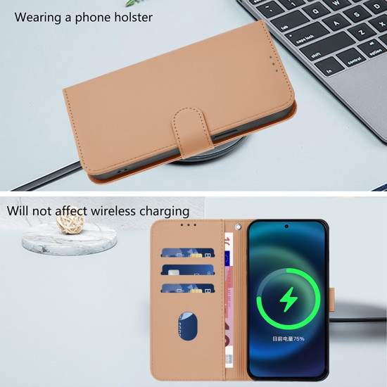 For Samsung Galaxy S24+ 5G Skin Feel Solid Color Leather Phone Case with Lanyard(Nude)