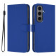 For Samsung Galaxy S24+ 5G Skin Feel Solid Color Leather Phone Case with Lanyard(Dark Blue)