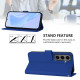 For Samsung Galaxy S24+ 5G Skin Feel Solid Color Leather Phone Case with Lanyard(Dark Blue)