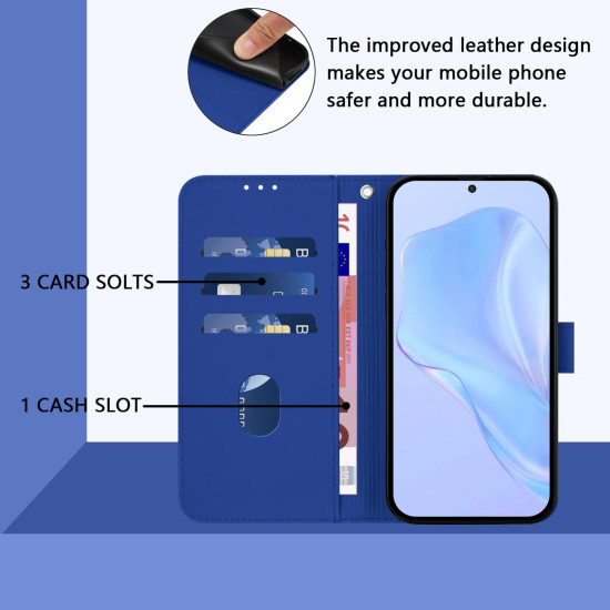 For Samsung Galaxy S24+ 5G Skin Feel Solid Color Leather Phone Case with Lanyard(Dark Blue)