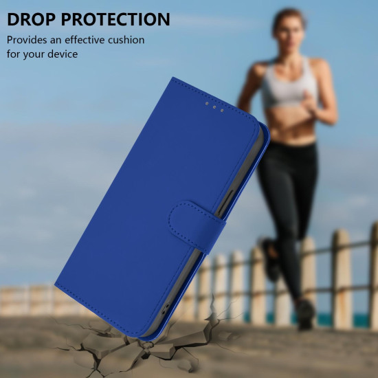 For Samsung Galaxy S24+ 5G Skin Feel Solid Color Leather Phone Case with Lanyard(Dark Blue)