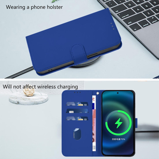 For Samsung Galaxy S24+ 5G Skin Feel Solid Color Leather Phone Case with Lanyard(Dark Blue)