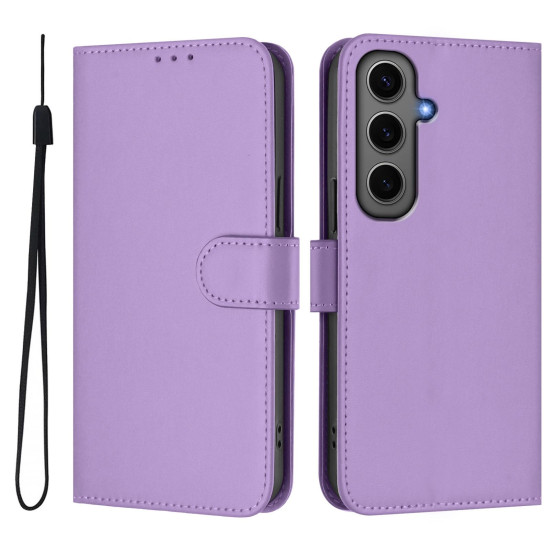 For Samsung Galaxy S24+ 5G Skin Feel Solid Color Leather Phone Case with Lanyard(Lavender Purple)