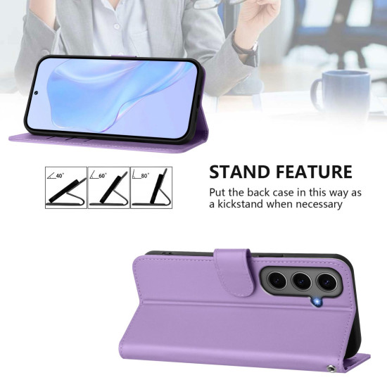 For Samsung Galaxy S24+ 5G Skin Feel Solid Color Leather Phone Case with Lanyard(Lavender Purple)