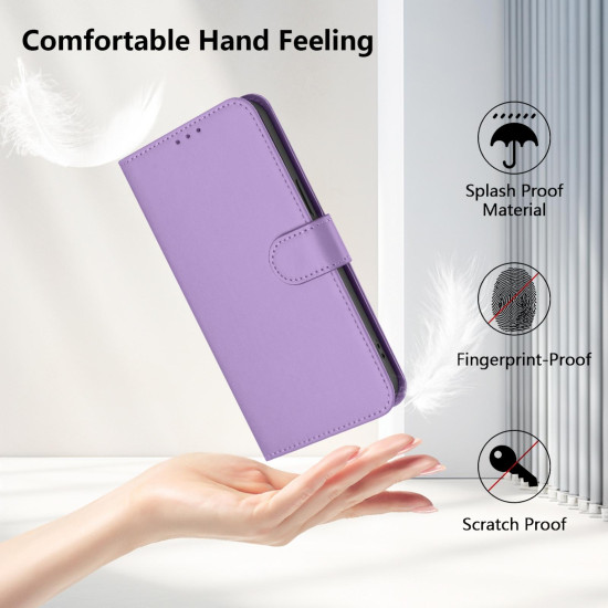 For Samsung Galaxy S24+ 5G Skin Feel Solid Color Leather Phone Case with Lanyard(Lavender Purple)