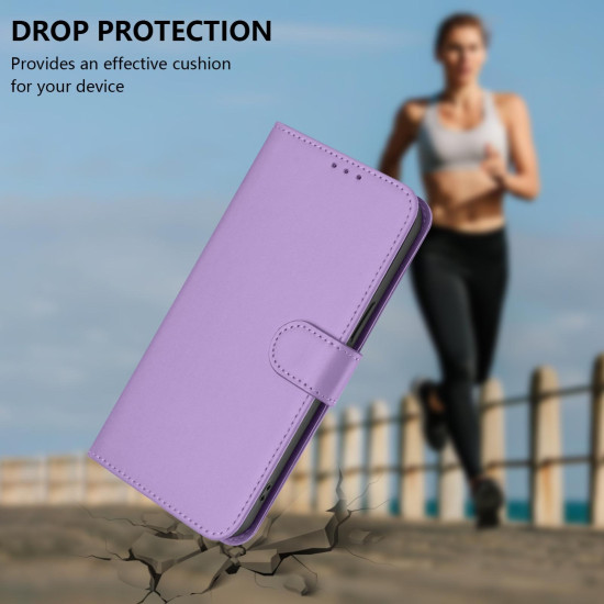 For Samsung Galaxy S24+ 5G Skin Feel Solid Color Leather Phone Case with Lanyard(Lavender Purple)