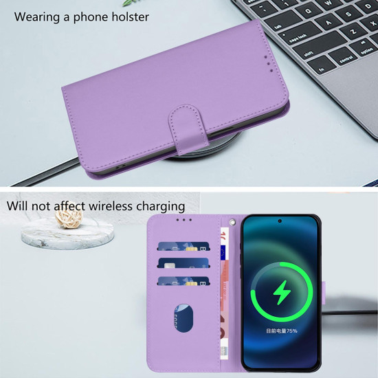 For Samsung Galaxy S24+ 5G Skin Feel Solid Color Leather Phone Case with Lanyard(Lavender Purple)