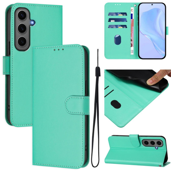 For Samsung Galaxy S24+ 5G Skin Feel Solid Color Leather Phone Case with Lanyard(Green)