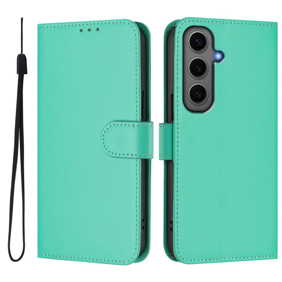For Samsung Galaxy S24+ 5G Skin Feel Solid Color Leather Phone Case with Lanyard(Green)