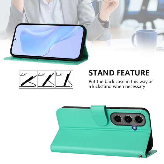 For Samsung Galaxy S24+ 5G Skin Feel Solid Color Leather Phone Case with Lanyard(Green)