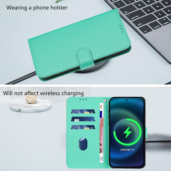 For Samsung Galaxy S24+ 5G Skin Feel Solid Color Leather Phone Case with Lanyard(Green)