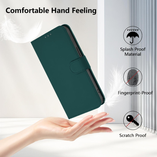 For Samsung Galaxy S24+ 5G Skin Feel Solid Color Leather Phone Case with Lanyard(Dark Green)