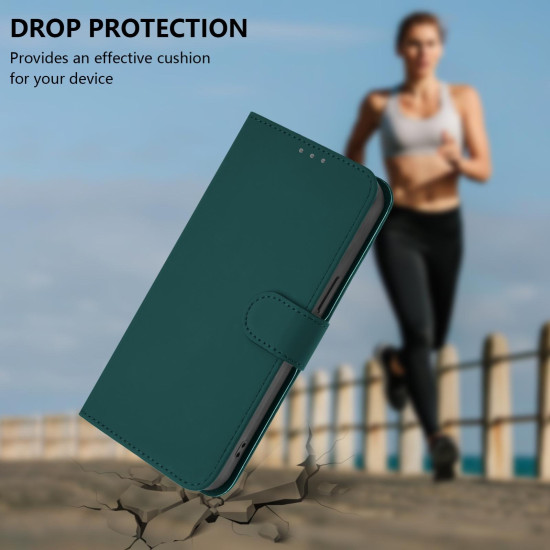 For Samsung Galaxy S24+ 5G Skin Feel Solid Color Leather Phone Case with Lanyard(Dark Green)