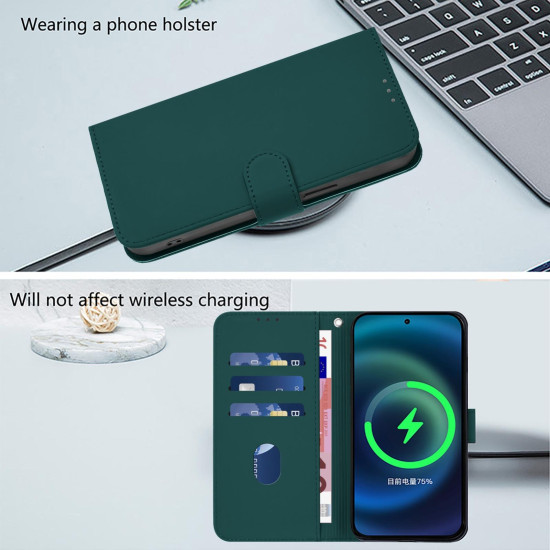 For Samsung Galaxy S24+ 5G Skin Feel Solid Color Leather Phone Case with Lanyard(Dark Green)