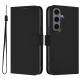 For Samsung Galaxy S24+ 5G Skin Feel Solid Color Leather Phone Case with Lanyard(Black)