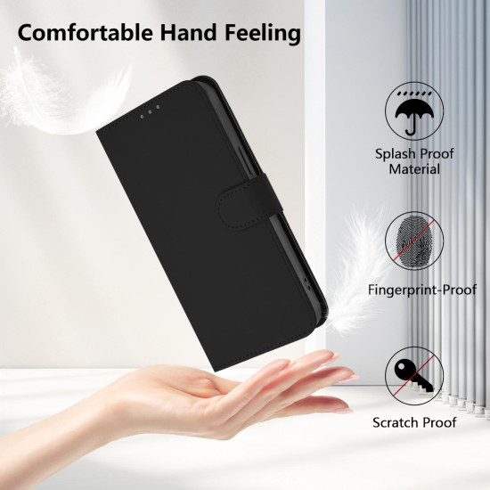 For Samsung Galaxy S24+ 5G Skin Feel Solid Color Leather Phone Case with Lanyard(Black)