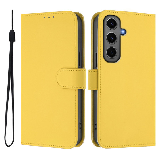 For Samsung Galaxy S24+ 5G Skin Feel Solid Color Leather Phone Case with Lanyard(Lemon Yellow)