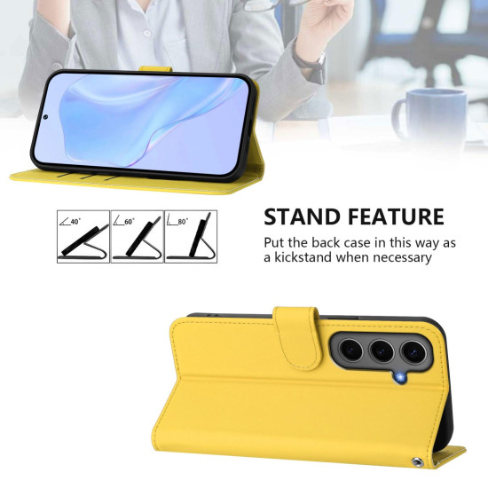 For Samsung Galaxy S24+ 5G Skin Feel Solid Color Leather Phone Case with Lanyard(Lemon Yellow)