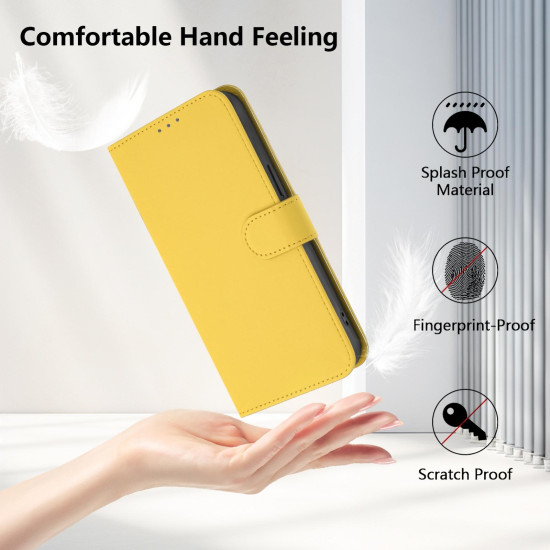 For Samsung Galaxy S24+ 5G Skin Feel Solid Color Leather Phone Case with Lanyard(Lemon Yellow)