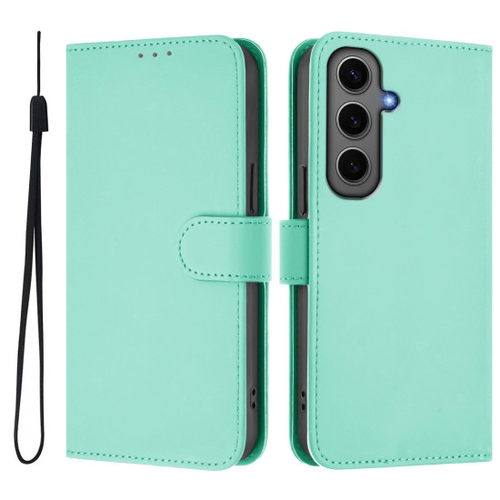 For Samsung Galaxy S24+ 5G Skin Feel Solid Color Leather Phone Case with Lanyard(Mint Green)