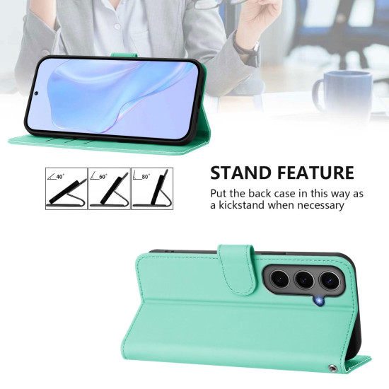 For Samsung Galaxy S24+ 5G Skin Feel Solid Color Leather Phone Case with Lanyard(Mint Green)