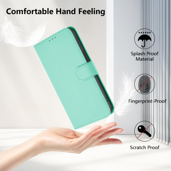 For Samsung Galaxy S24+ 5G Skin Feel Solid Color Leather Phone Case with Lanyard(Mint Green)