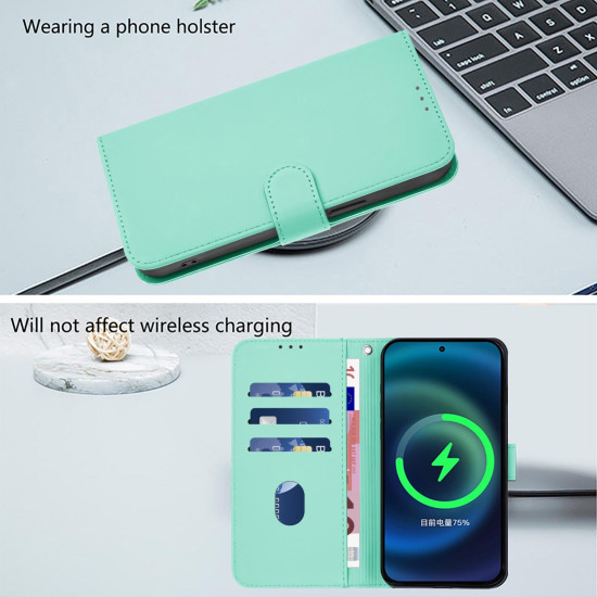 For Samsung Galaxy S24+ 5G Skin Feel Solid Color Leather Phone Case with Lanyard(Mint Green)
