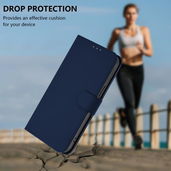 For Samsung Galaxy S24+ 5G Skin Feel Solid Color Leather Phone Case with Lanyard(Navy Blue)