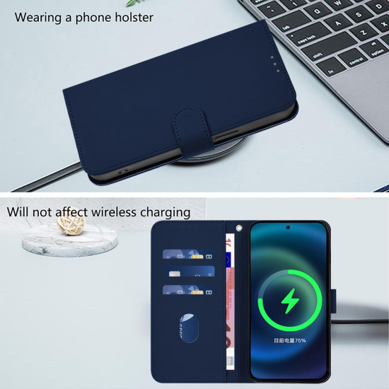 For Samsung Galaxy S24+ 5G Skin Feel Solid Color Leather Phone Case with Lanyard(Navy Blue)