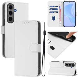 For Samsung Galaxy S24+ 5G Skin Feel Solid Color Leather Phone Case with Lanyard(White)