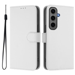 For Samsung Galaxy S24+ 5G Skin Feel Solid Color Leather Phone Case with Lanyard(White)