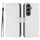 For Samsung Galaxy S24+ 5G Skin Feel Solid Color Leather Phone Case with Lanyard(White)