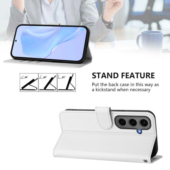 For Samsung Galaxy S24+ 5G Skin Feel Solid Color Leather Phone Case with Lanyard(White)