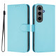 For Samsung Galaxy S24+ 5G Skin Feel Solid Color Leather Phone Case with Lanyard(Sky Blue)